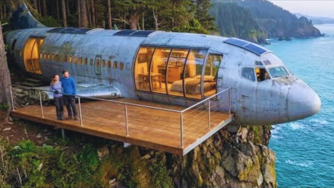 Couple Turns Abandoned Airplane Wreck Into a Modern Cliffside Home | Forest & Ocean ASMR Build