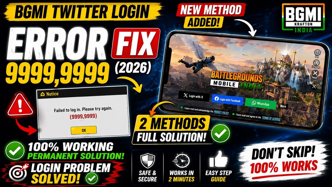 BGMI Twitter Login Error 9999,9999 FIX (2026) 🔥 NEW METHOD | 100% Working Solution