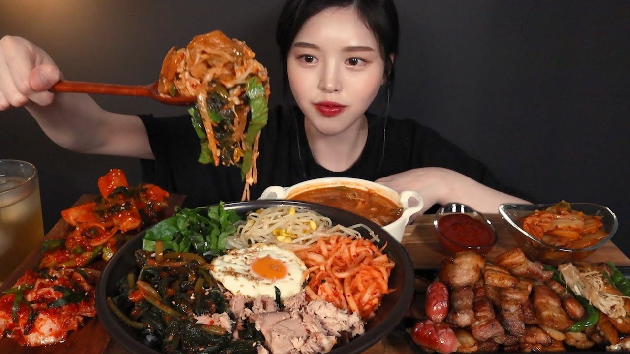 SUB)참치가득 열무비빔밥에 노릇노릇 삼겹살 먹방! 된장찌개까지 집밥 리얼사운드 Bibimbap with Samgyeopsal Mukbang ASMR