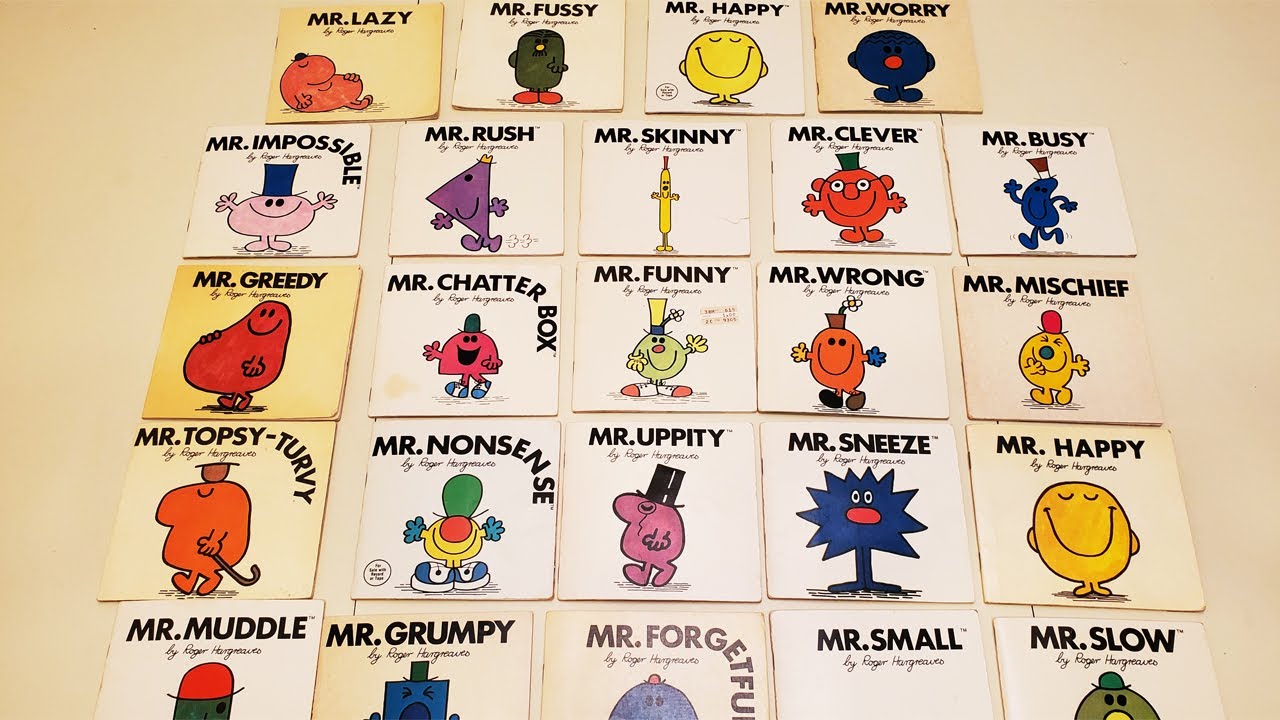 MR. MEN BOOKS by ROGER HARGREAVES from the 1970s and 1980s and printed in the UK or the USA.
