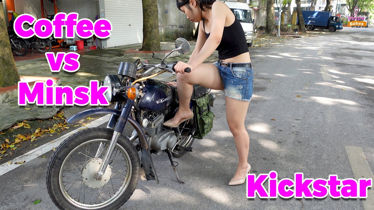 Drinking coffee with motorbike Minsk trailer