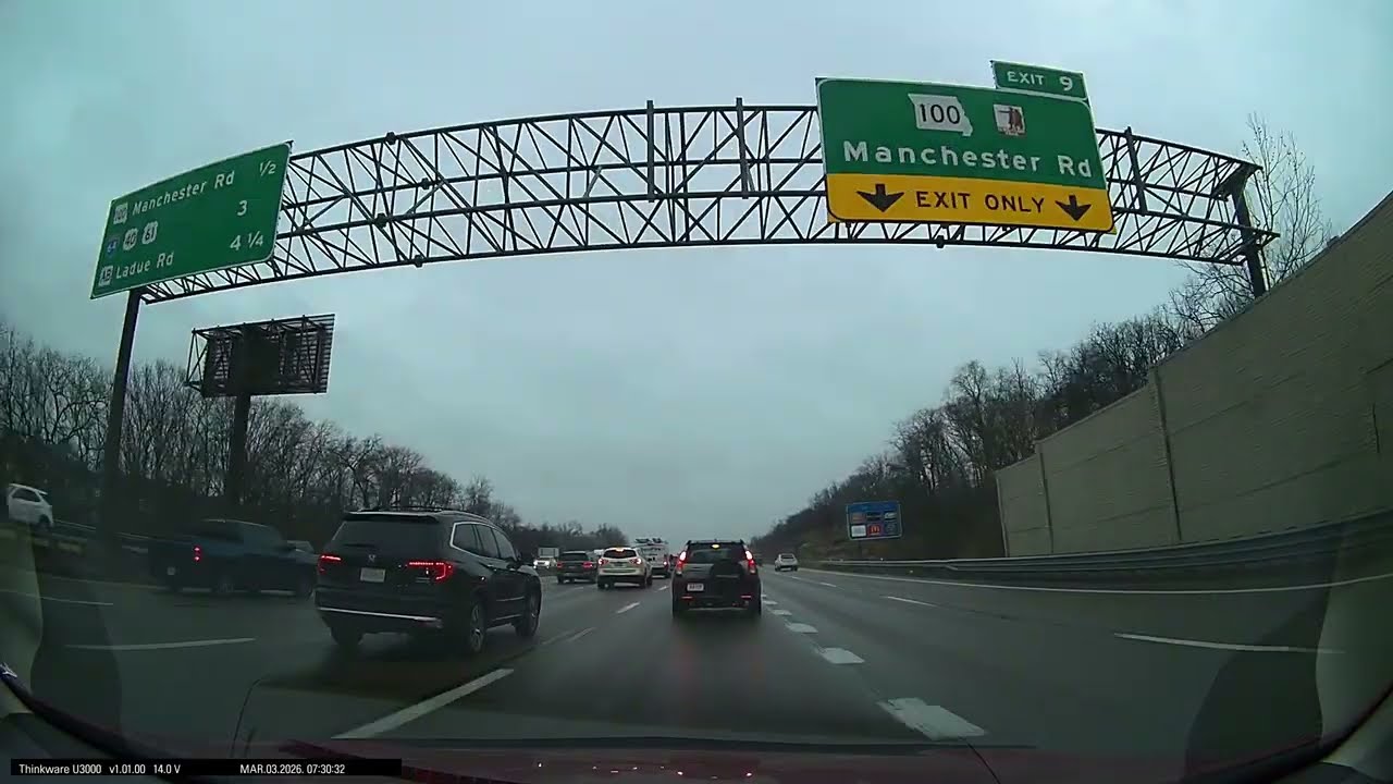 POV slow traffic on I-270 north from Dougherty FRY Rd to I-64 at 7:30 a.m. in St. Louis, MO 3/3/26