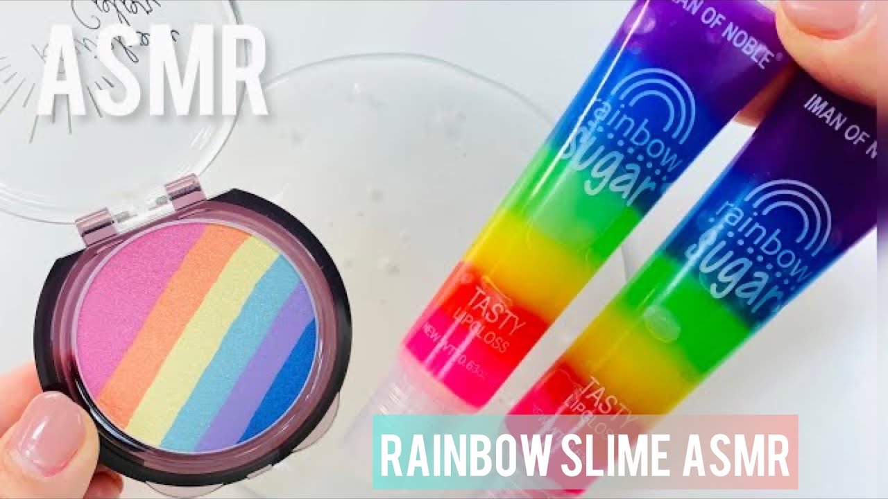 Satisfying Slime Coloring with Makeup! Mixing Rainbow Lipstick & Eyeshadow into Clear Slime! ASMR!!