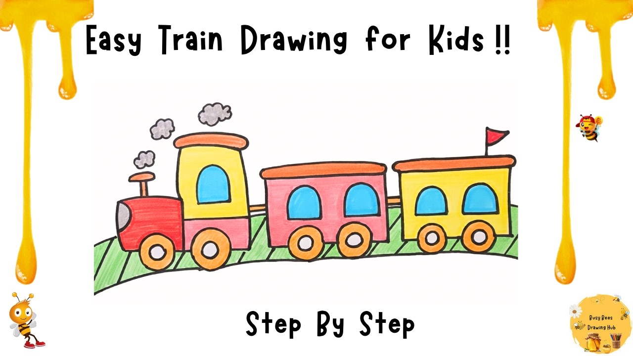 Train Drawing for Kids 🚂 | Easy Train Drawing Step by Step | How to Draw a Train Busy Bees Drawing