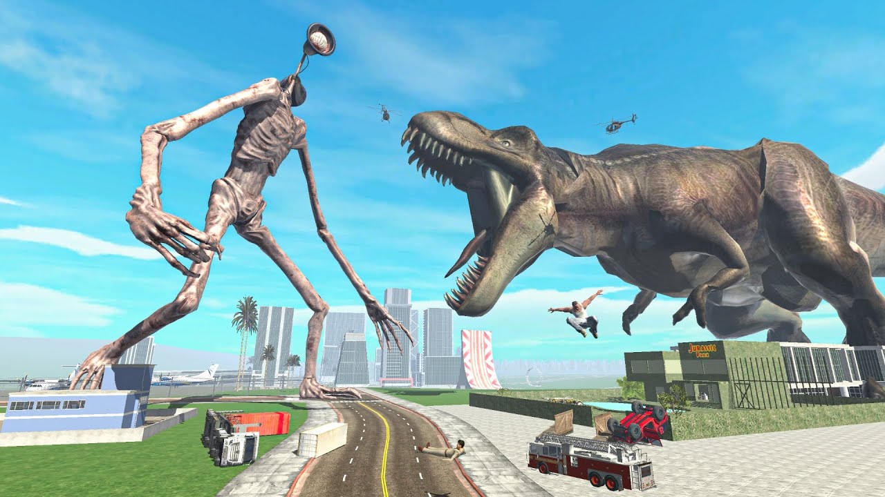 Siren Head vs Super Giant Black Dinasaur in Indian Bikes Driving 3D