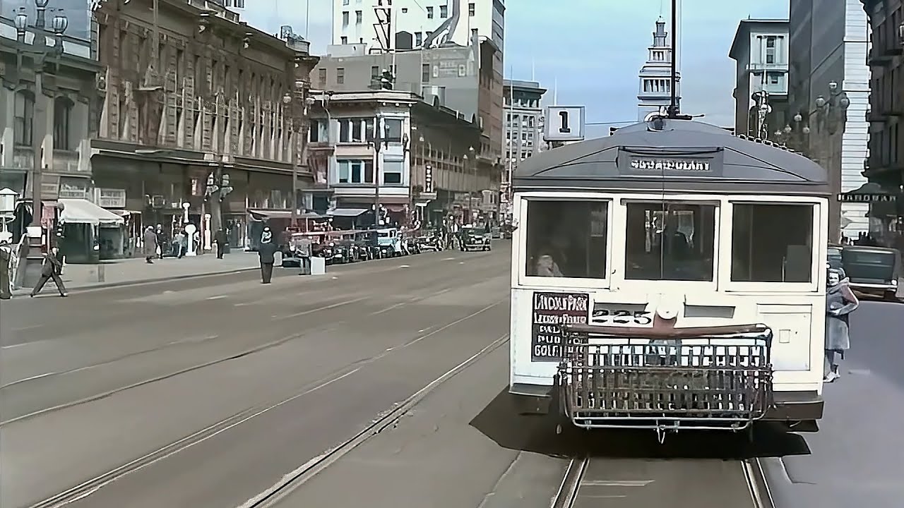 San Francisco 1930s in color ,Scene Street [60fps, Remastered] w/sound design added