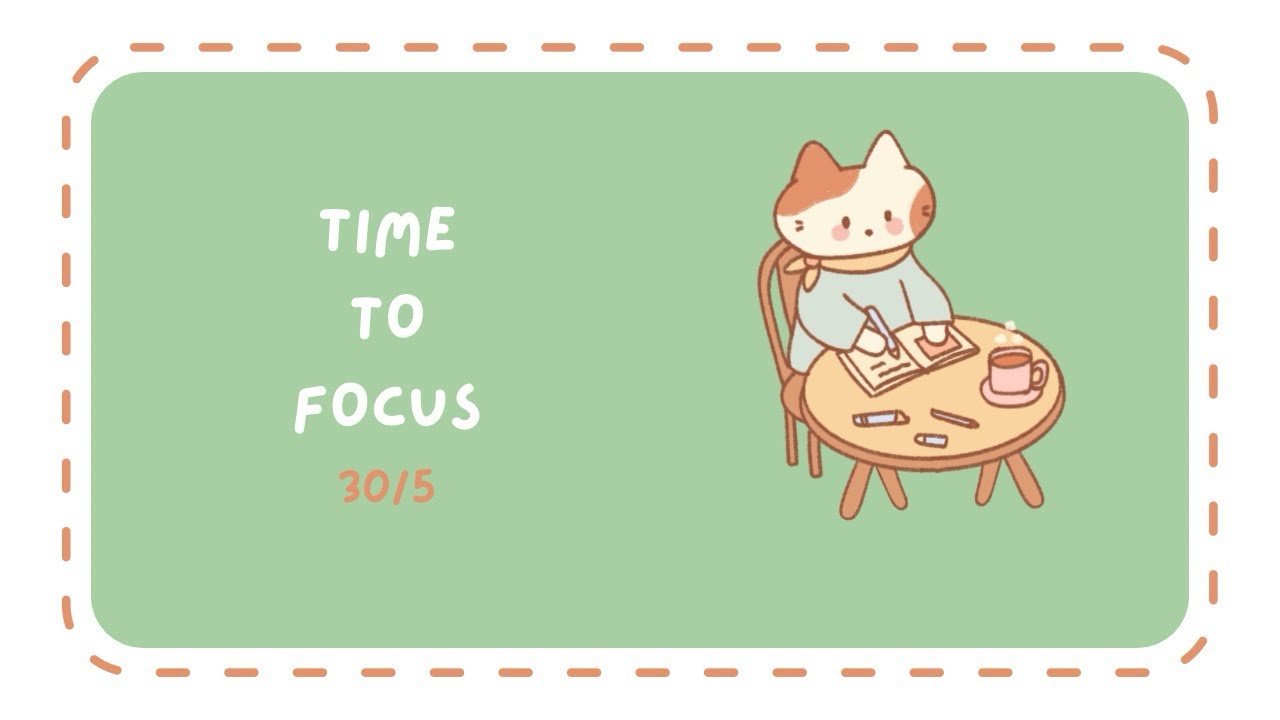 ☕️ 2-Hour Study Session | 30/5 Pomodoro | Cute Cat Animation & Music 🤍