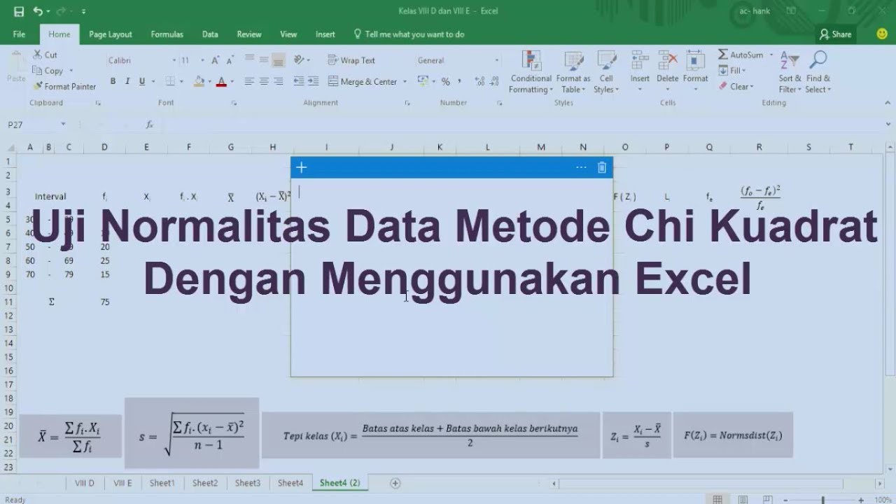 Uji Normalitas Data Metode Chi Kuadrat Dengan Perhitungan Excel