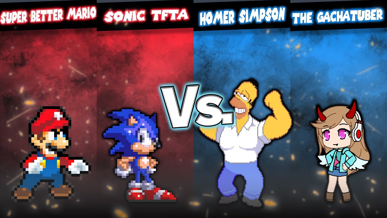 [MUGEN] AI 2V2 BATTLE - Super Better Mario & Sonic TFTA vs Homer Simpson & The Gachatuber