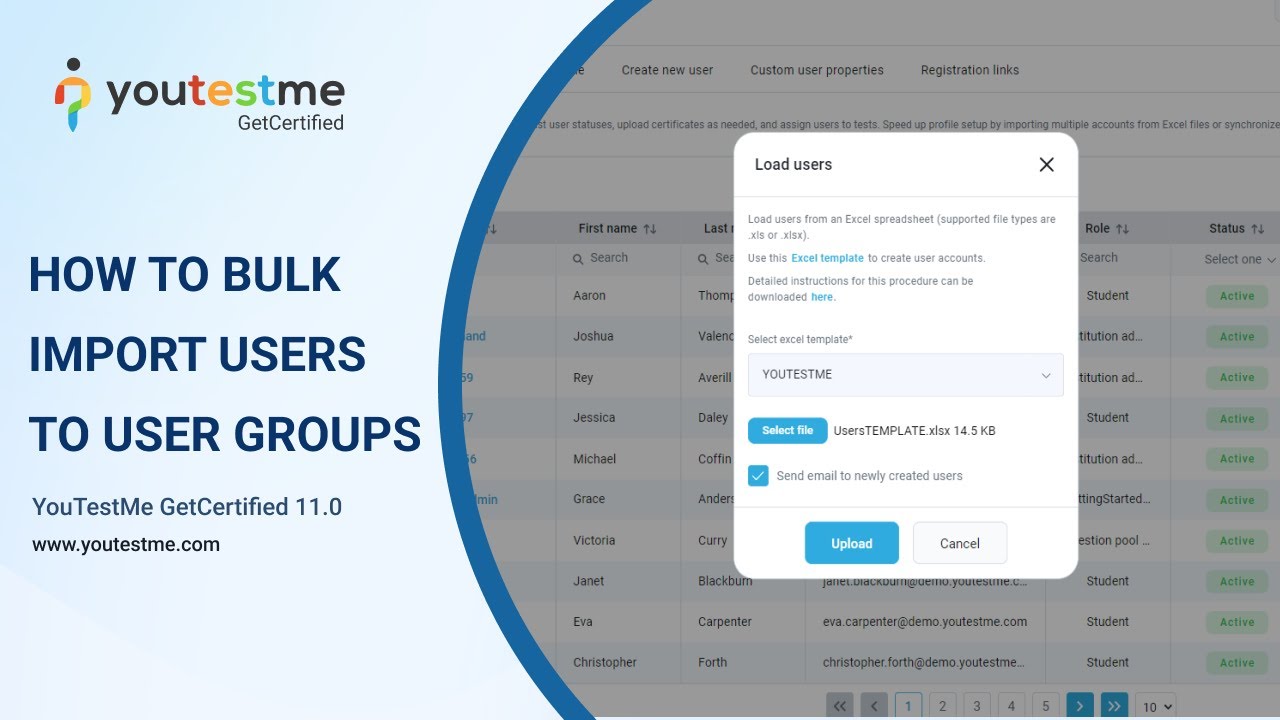 YouTestMe GetCertified 11.0 - How to Bulk Import Users to User Groups