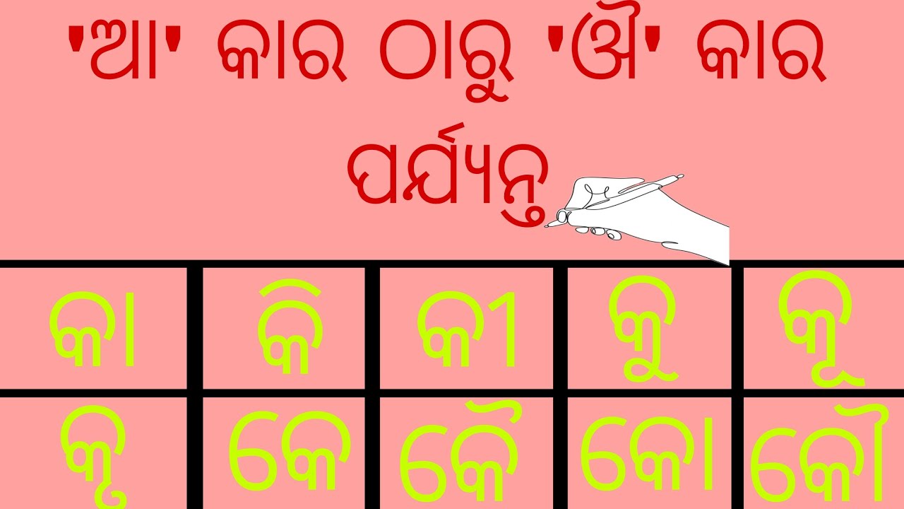 'ଆ' କାର ଠାରୁ 'ଔ'କାର ପର୍ଯ୍ୟନ୍ତ। କା କି କୀ କୁ କୂ କୃ କେ କୈ କୋ କୌ l learning to odia matra