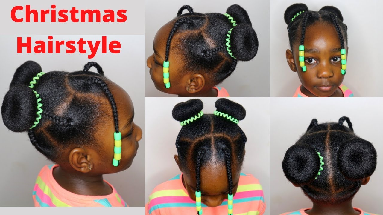 Easy Double Bun Hairstyle For Little Black Girls with Natural Hair.
