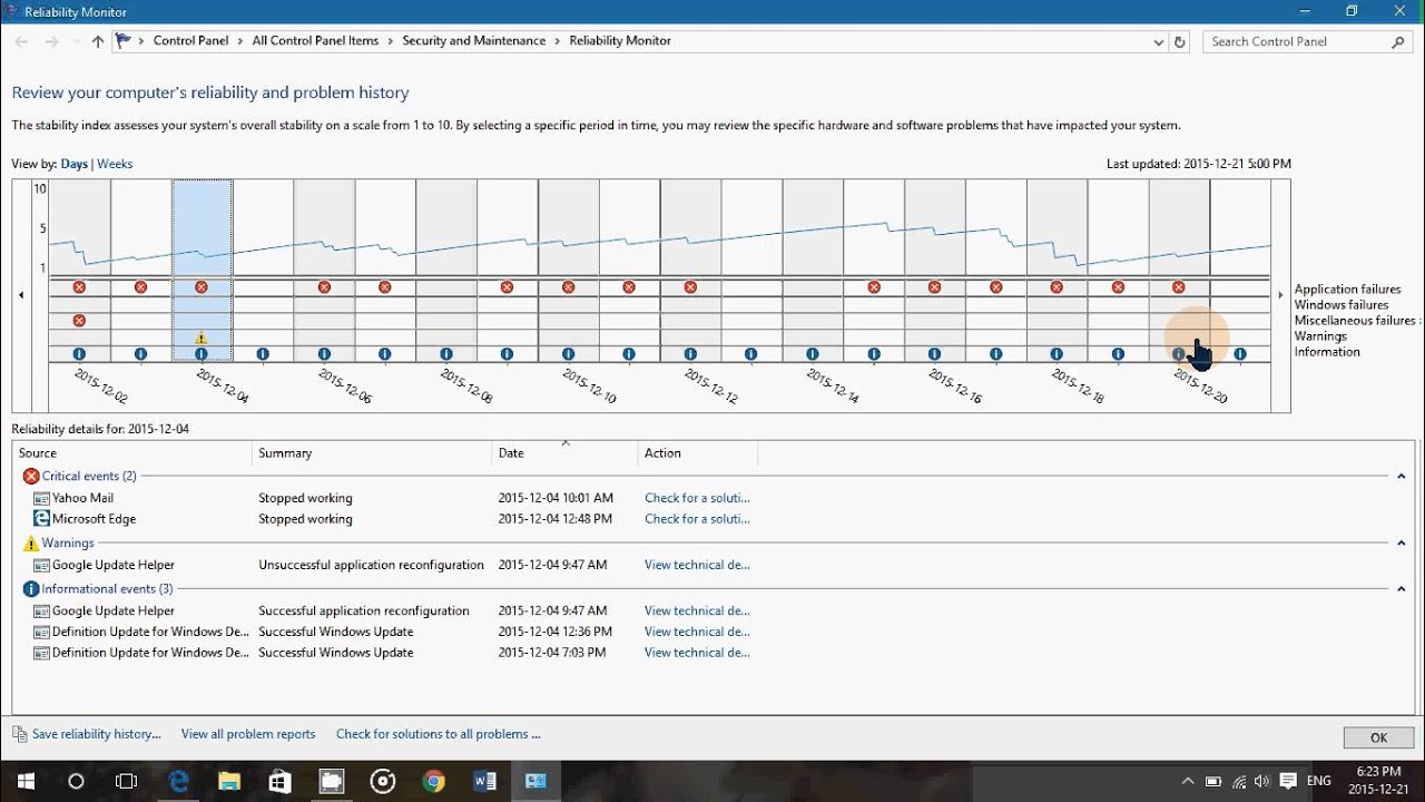 Windows 10 tips and tricks Reliability Monitor what it is and how to use it