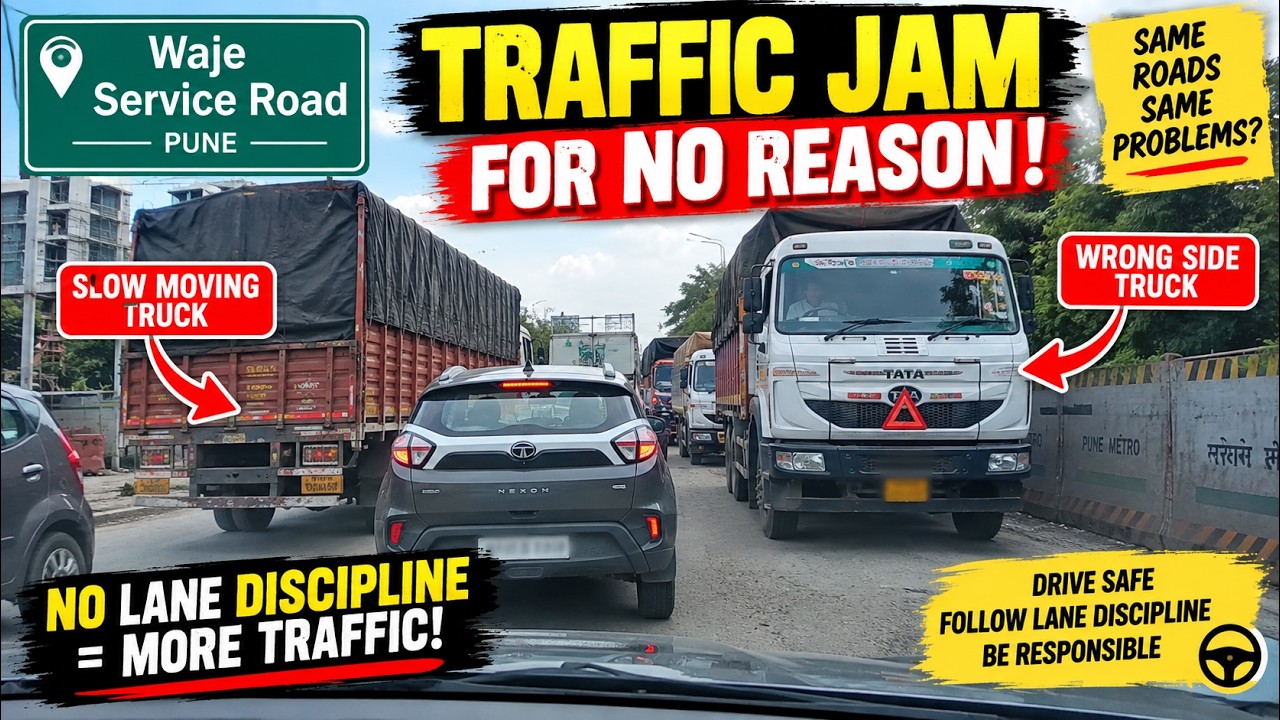 Traffic Jam for No Reason! 🚛 Wrong-Side Truck & Lane Discipline Missing | Waje Service Road, Pune