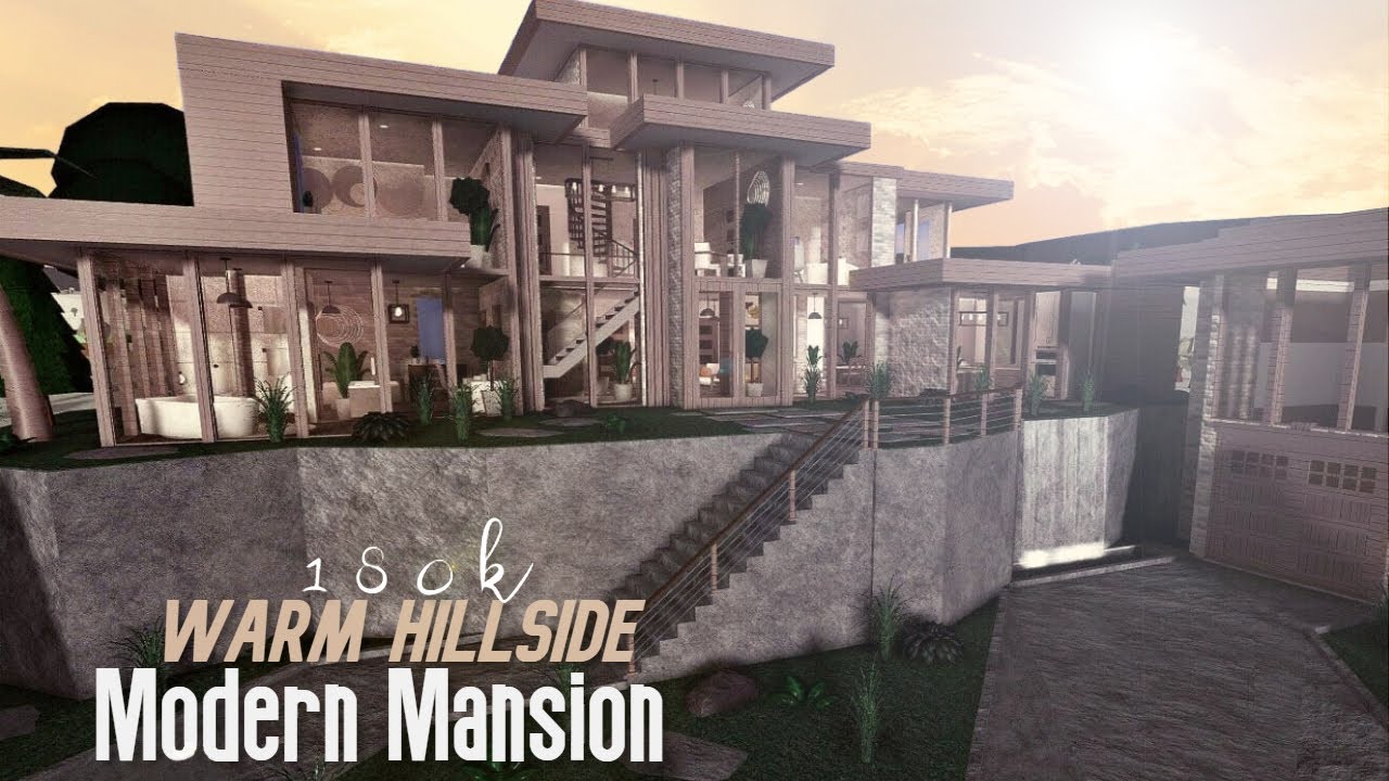 Warm Hillside Modern Mansion 180k| NO LARGE PLOT| ROBLOX BLOXBURG