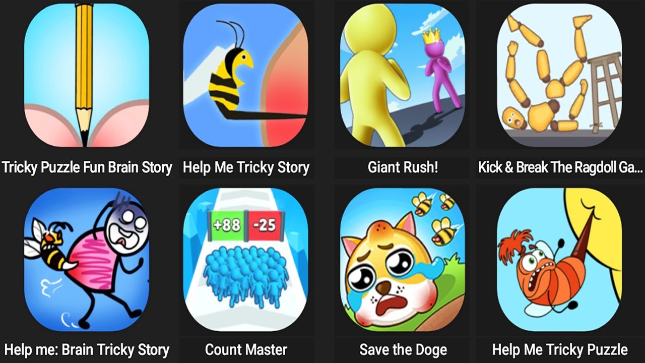 Tricky Puzzle Fun Brain Story,Help Me Tricky Story,Kick & Break The Ragdoll Games,Save the Dogs