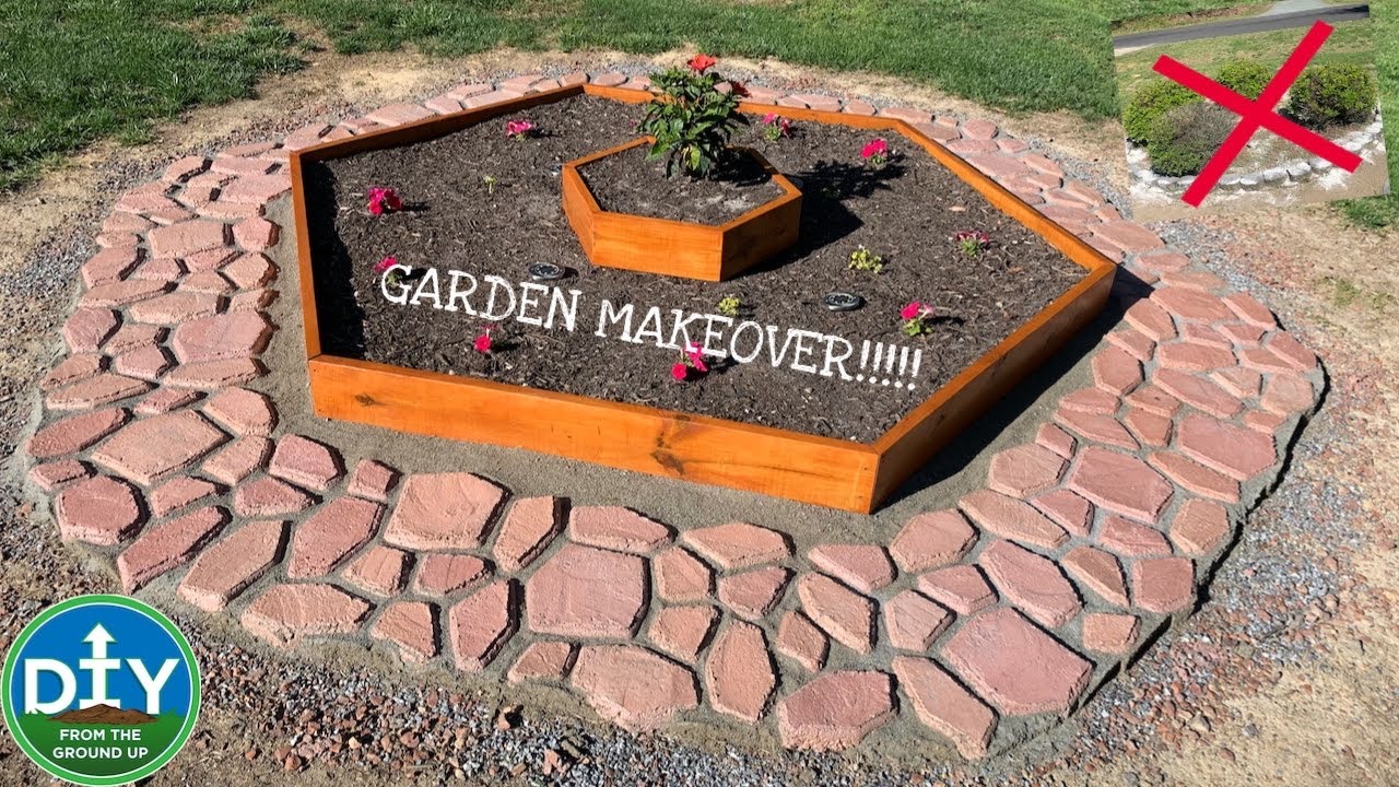 Raised Hexagonal Flowerbed with Concrete Paver Walkway, Garden Makeover!