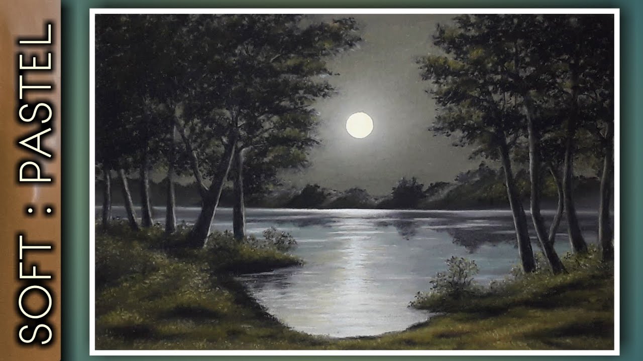 Moonlight On The Lake | Easy Soft Pastel Drawing For Beginners | Soft Pastel Art