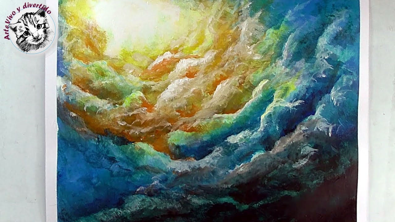 Como Pintar con Acrilicos Paso a Paso   Como Pintar Nubes con Pintura Acrilica