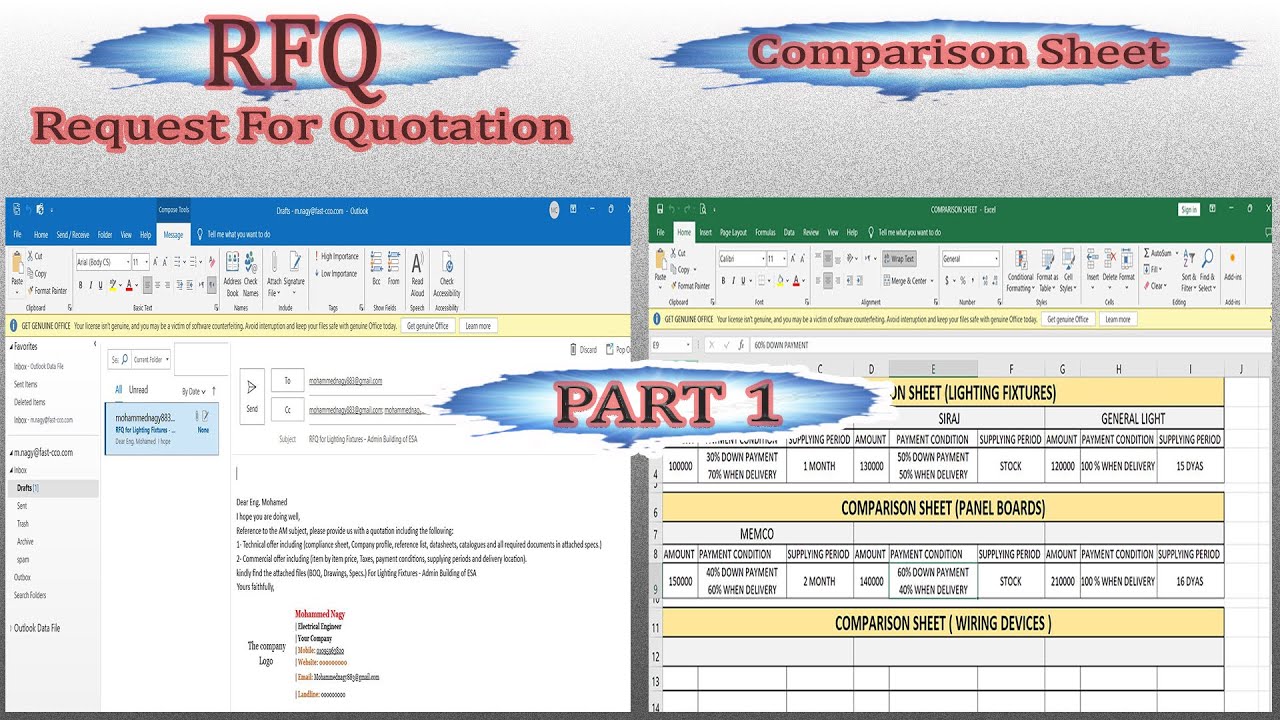 شرح ال RFQ وكيفيه مراسله الموردين وعمل Comparison Sheet للحصول علي افضل العروض من الموردين (ج1)