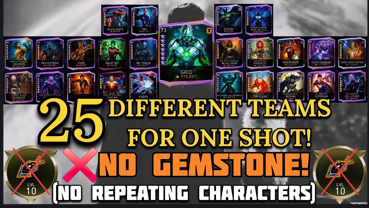 25 Different TEAMS For ONE SHOT!🔥 (NO GEMSTONE) H7 Solo Raid in Injustice 2 Mobile 6.6.1 Gameplay