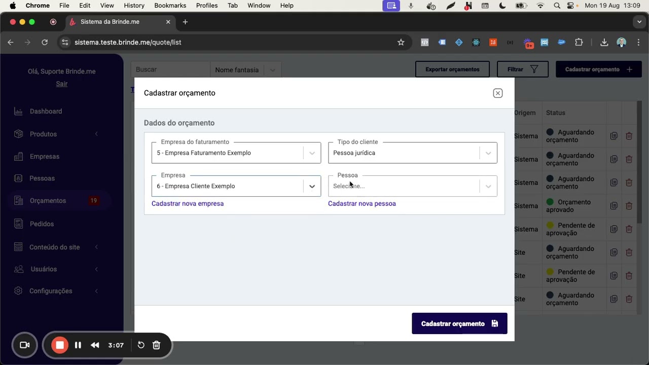⁠Conhecendo orçamentos e montando uma proposta na Brinde.me