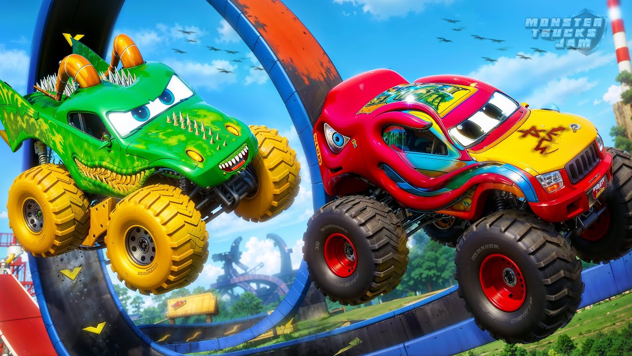 Dragon 🐉 vs Kraken 🐙 Monster Trucks 🚚: Monster JAM's Crazy Loops Obstacle Crash Challenge!