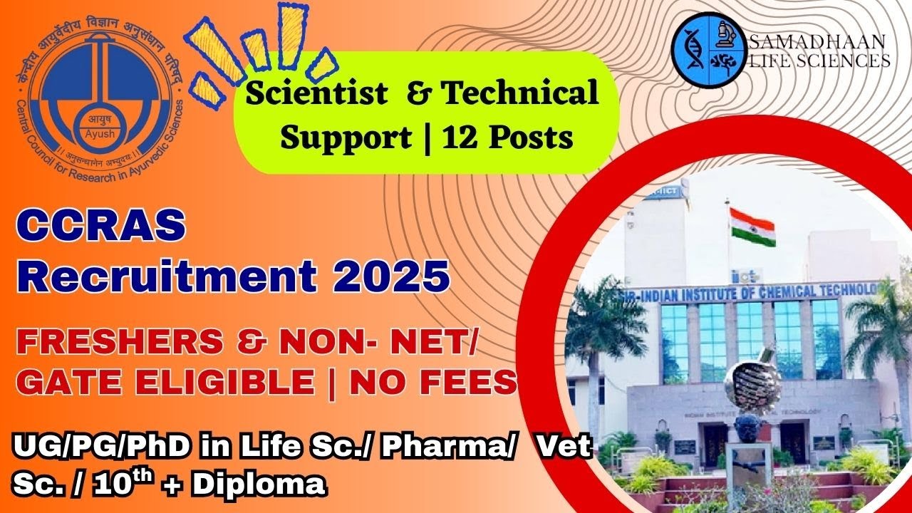 CCRAS Recruitment 2025 | Scientist & Technical Posts | Freshers | No Fees | 12 Vacancies