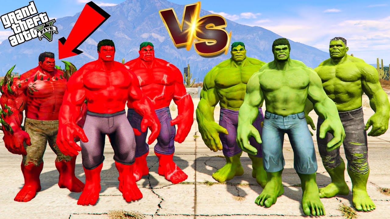 Green Hulk Gang Vs Red Hulk Gang Epic Battle In GTA 5