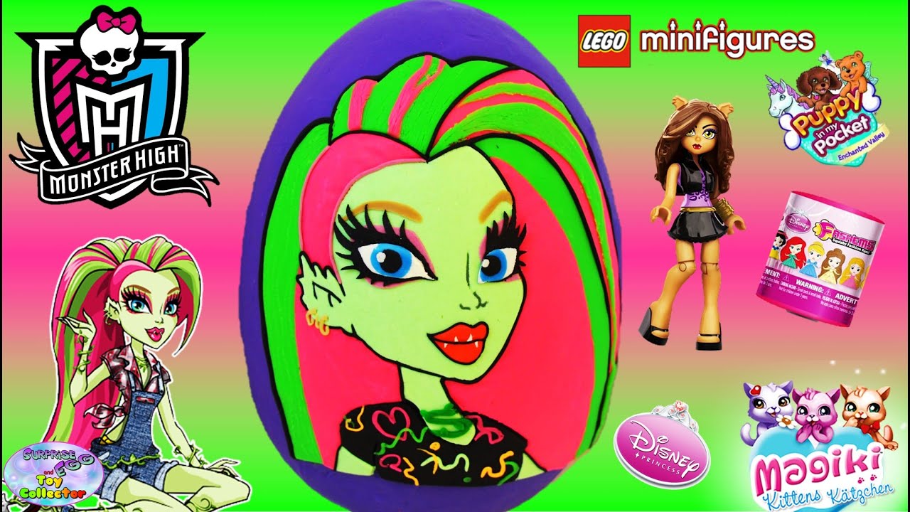 Monster High Giant Play Doh Surprise Egg Venus McFlytrap Disney Princess Magiki Fashems - SETC