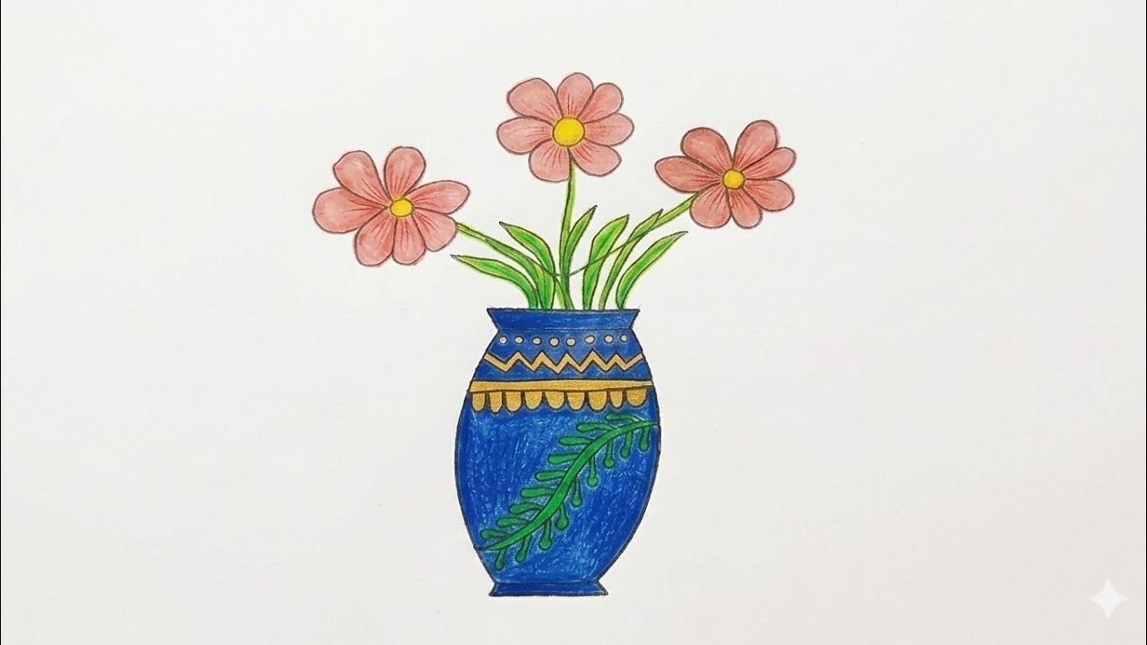 How to draw Easy step by step Flower pot || Flower drawing 