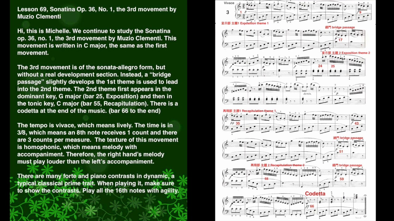 Free Piano Lesson (69), Sonatina Op. 36, No.1, 3rd by Clementi, Michelle Lin Piano Studio Presents