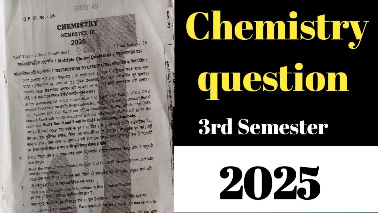 WBCHSE Chemistry 3rd semester question paper 2025