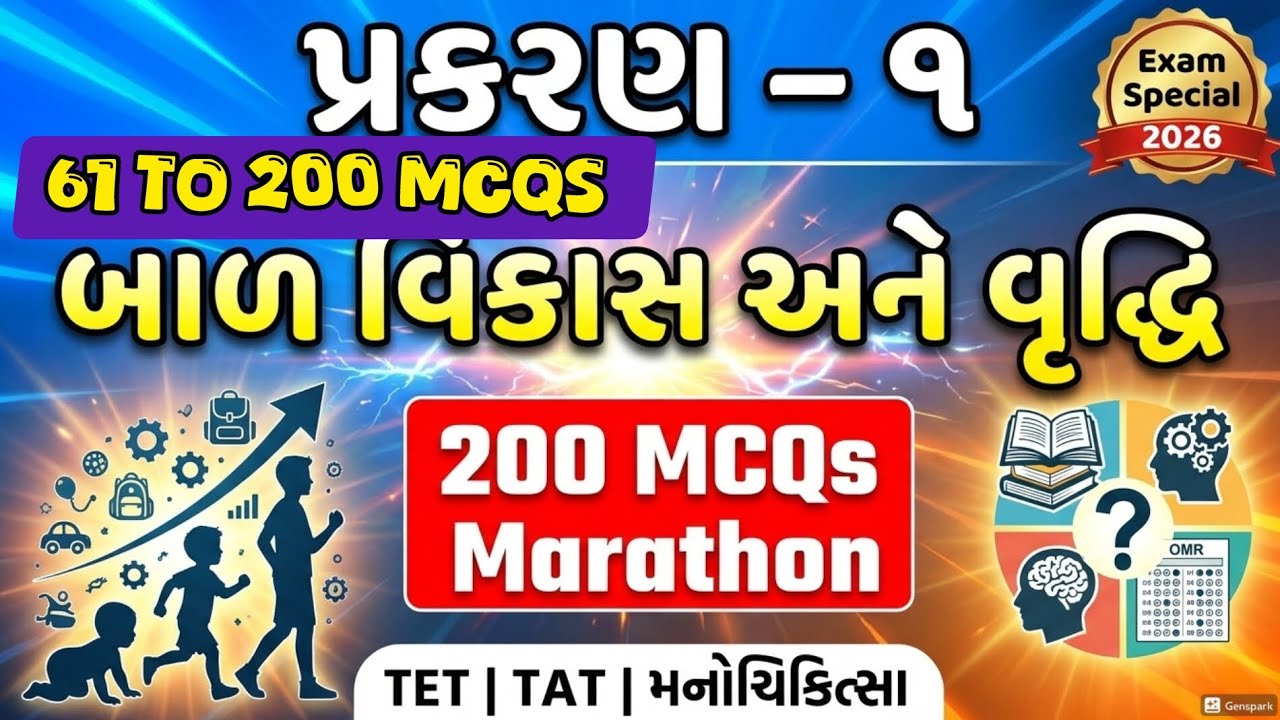 બાળ વિકાસ અને વૃદ્ધિ MCQs 61–200 🔥 | TET(HS) 2026 Special ,140 મહત્વના પ્રશ્નો | High Score Target 🎯