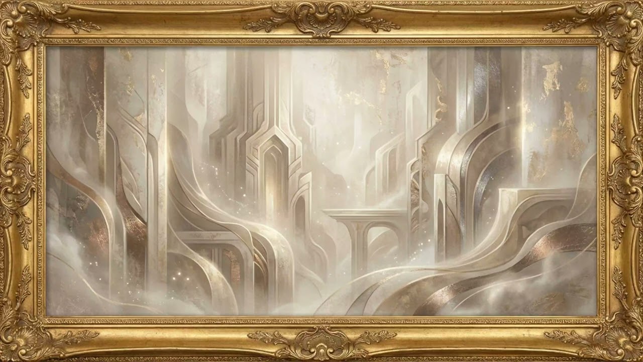 4K TV Art Frame: Luxury Beige & Gold Abstract - Sophisticated Modern Wall Art Screensaver
