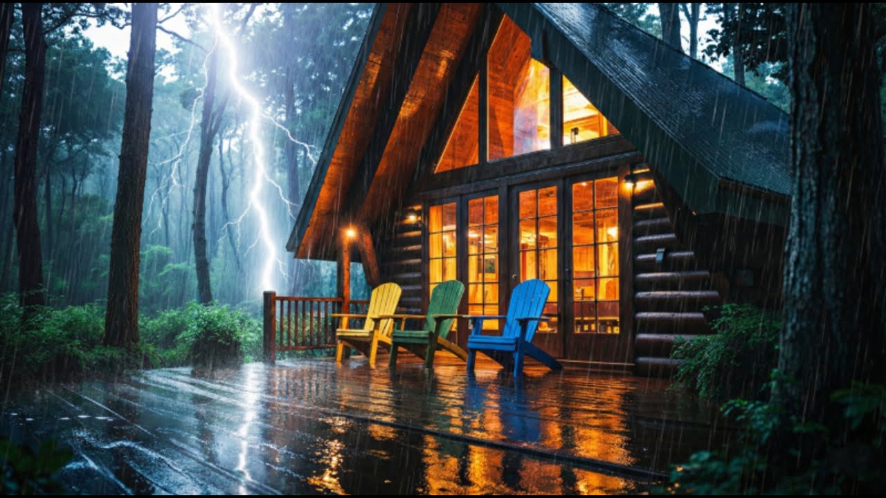 Rain & Gentle Thunder Sounds in a Cozy Cabin for Deep Sleep | 3 Hours