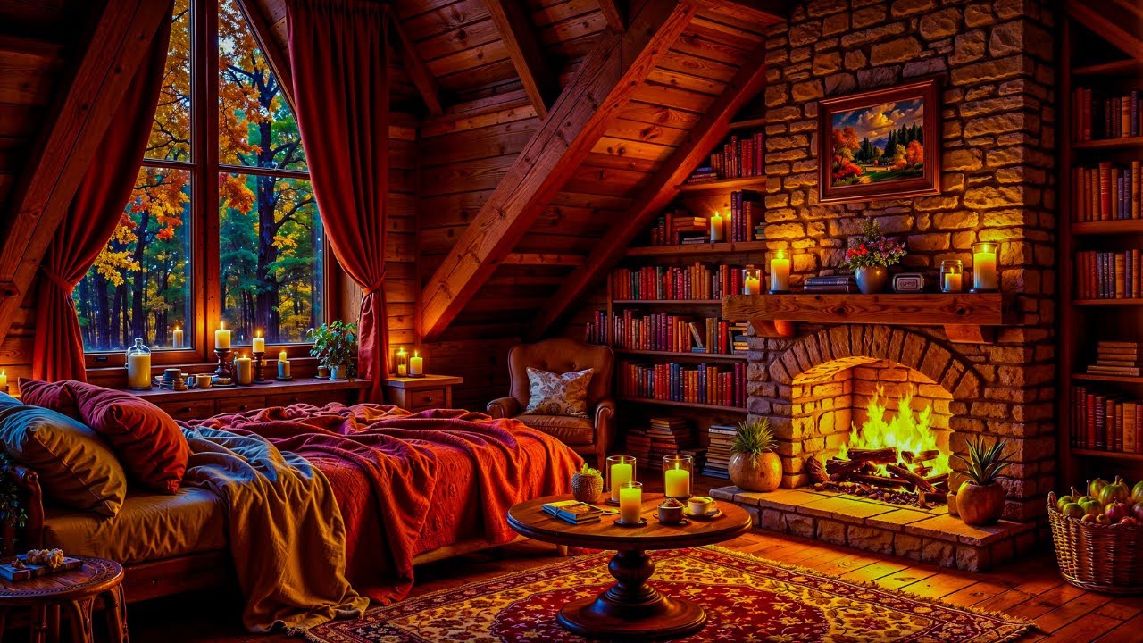Deep Autumn Healing 🌧️ Rain by Cozy Fireplace – For Sleep, Relaxation & Inner Peace 🍁🔥