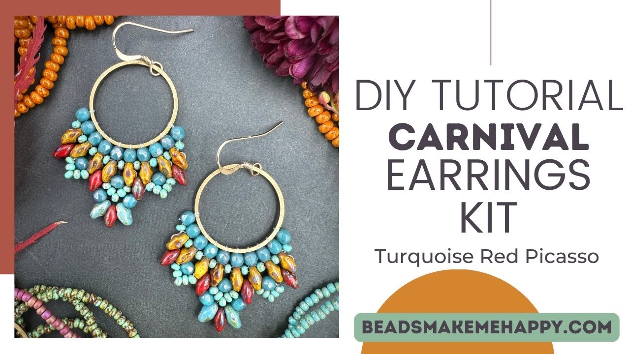 DIY Jewelry Making Tutorial - Superduo Carnival Earrings by BeadsMakeMeHappy.Com #beads #tutorial