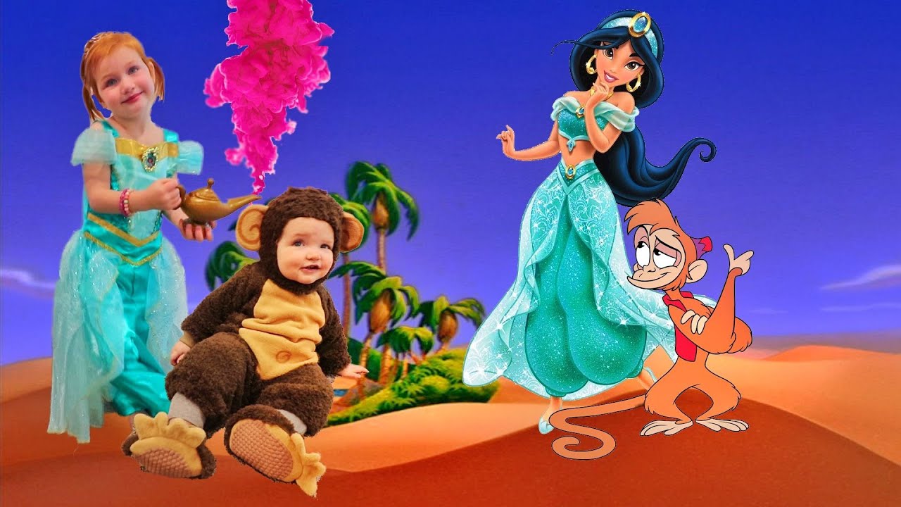 PRINCESS JASMINE pretend play Aladdin with Mystery Guest Baby brother