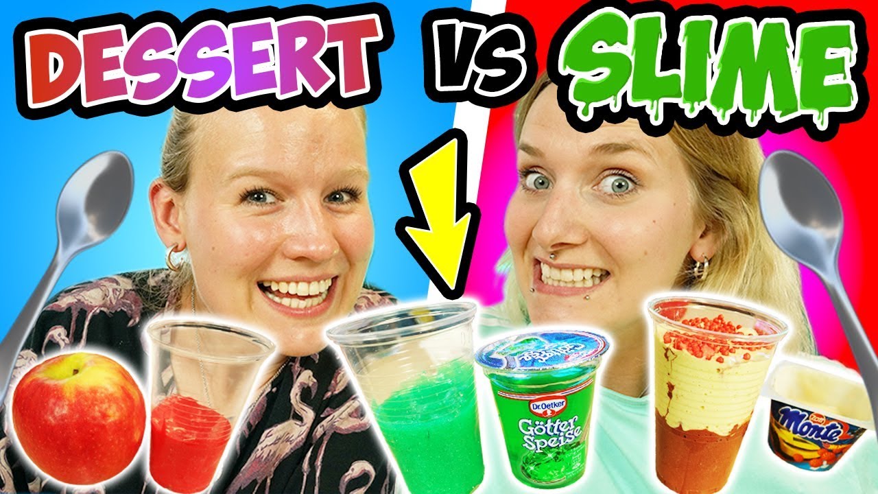 DESSERT SLIME CHALLENGE Monte, Joghurt & Apfel aus Schleim Wer hat den coolsten Slime? Kathi vs Nina