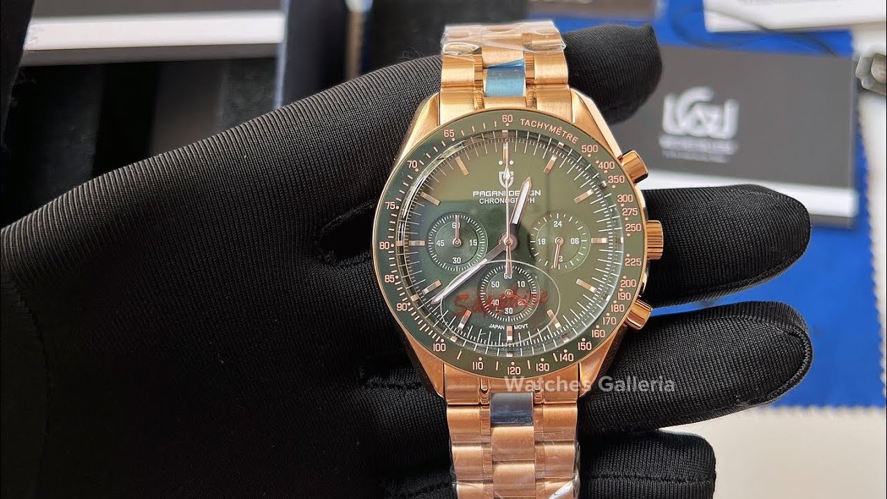 Pagani Design PD1701 Gold Green SpeedMaster | Sapphire Glass Japan Seiko VK67 Movement Original Men