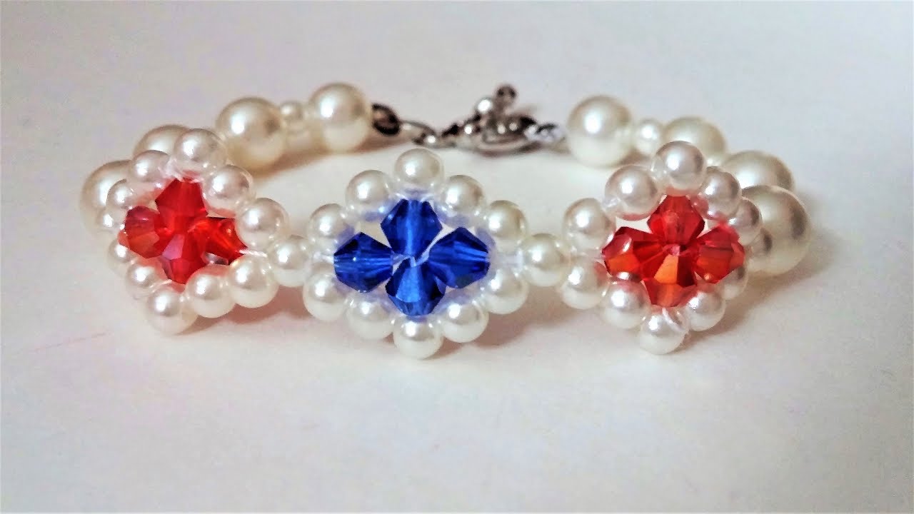 How to make a beautiful bracelet with pearl beads and bicone beads