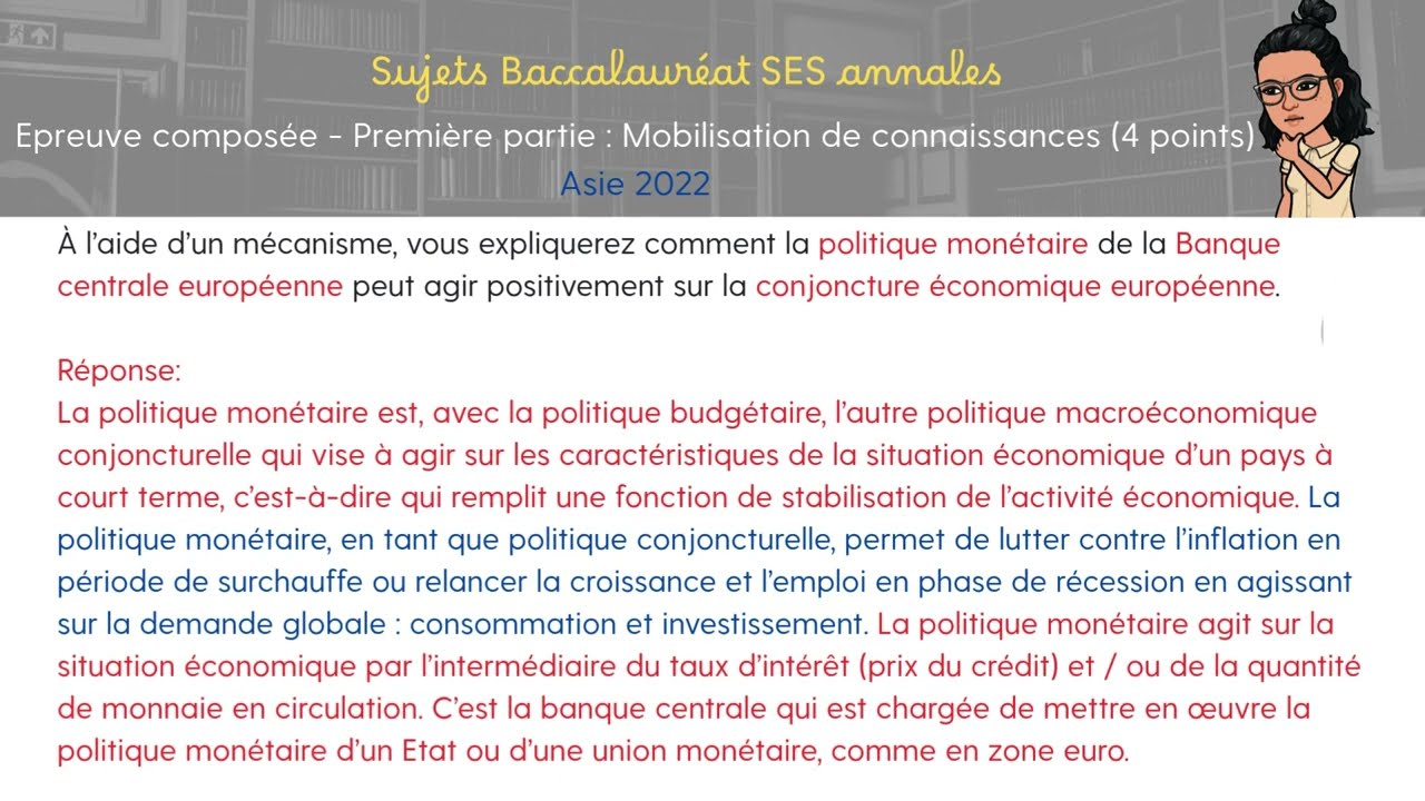 Sujet bac SES - Partie 1 épreuve composée corrigée - Politiques économiques cadre européen (sujet 5)