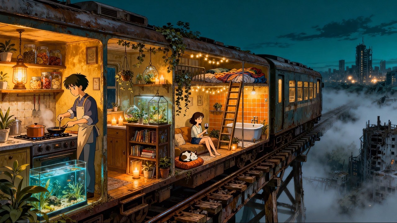 Cozy Post-Apocalyptic Train Home Ambience 🌙 | Soft Ambient Beats for Study, Relax & Sleep