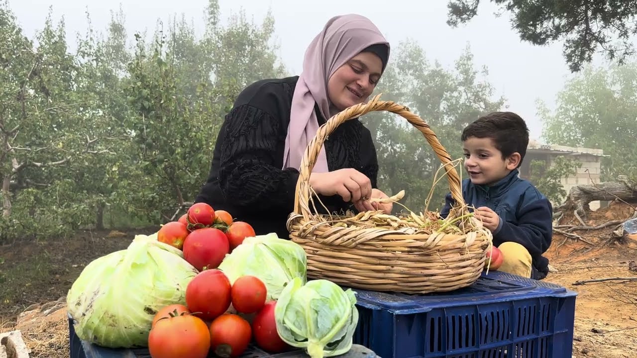 حياة القرية 🇱🇧 قطاف الخضروات والإجاص وتحضير أطيب أكلة نباتية صحية سريعة ❤️