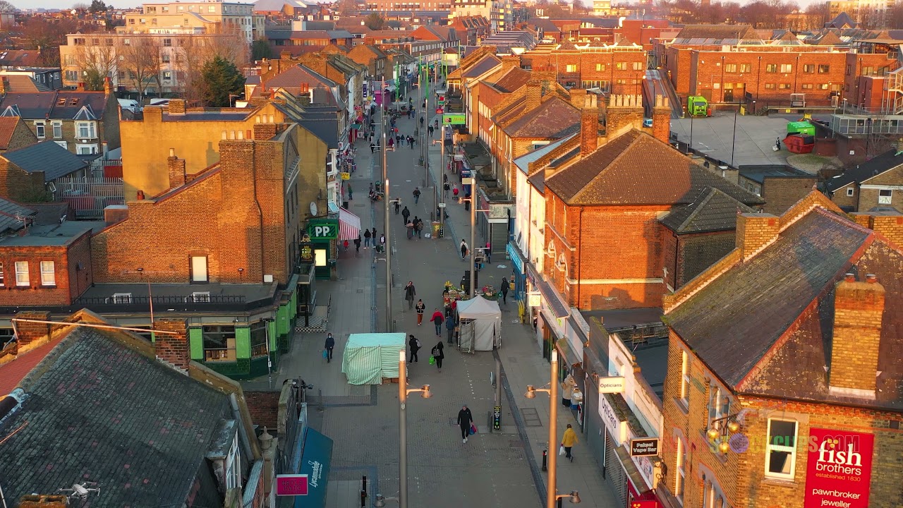 WALTHAMSTOW DRONE VIEW AT SUNSET, UK LONDON