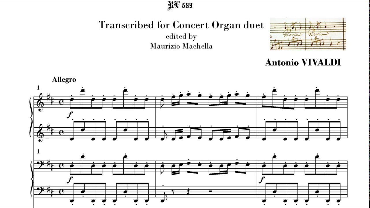 Vivaldi: Gloria (I Mov. RV 589). Organ Duet transcription (4 hands & Ped.)