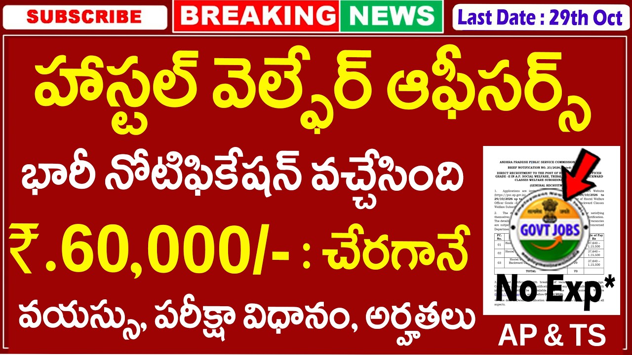 హాస్టల్ వెల్ఫేర్ ఆఫీసర్స్ నోటిఫికేషన్ వచ్చేసింది | APPSC Hostel Welfare Officer Jobs 2026 |Govt Jobs