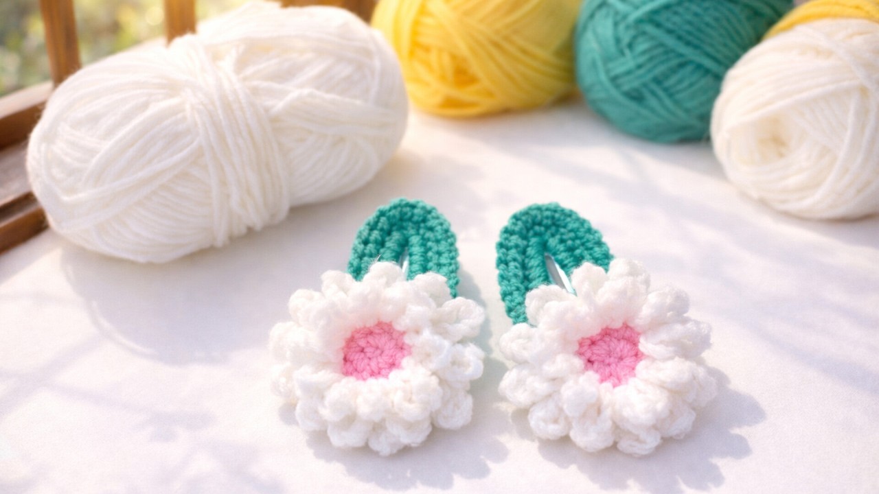 ThiCrochet hair clip 🪡🧶 easy and adorable hair accessories 🪡🧶 #crochet #hairclip #bangladesivideos