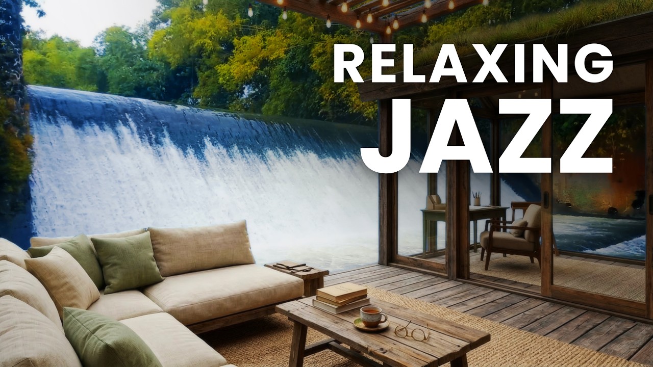 Smooth Jazz & Waterfall Sounds 🌿 Cozy Terrace Ambience for Work & Relax